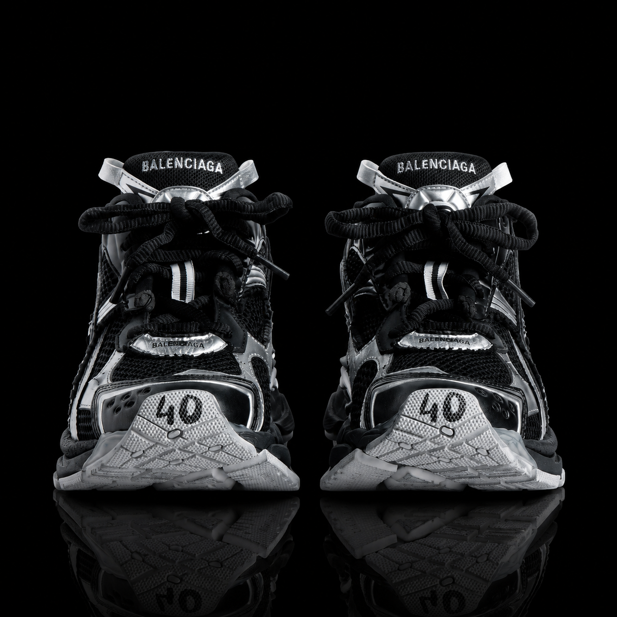 Balenciaga Men's Runner Sneaker in Black/silver