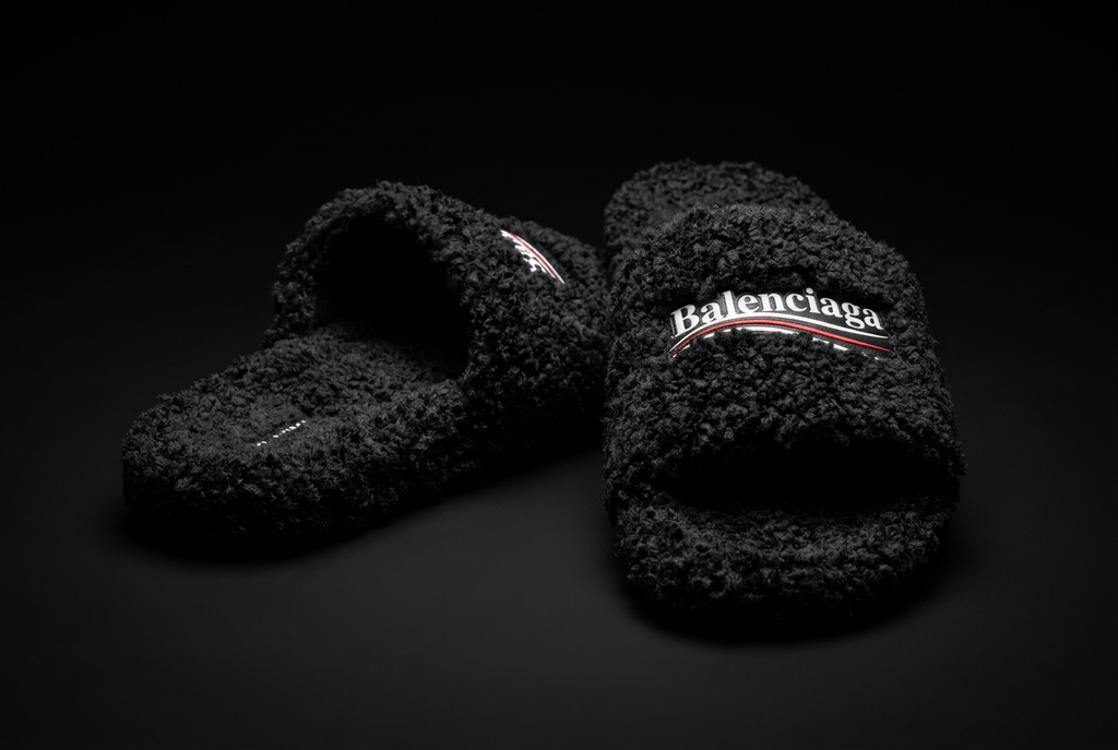 Balenciaga slides furry black