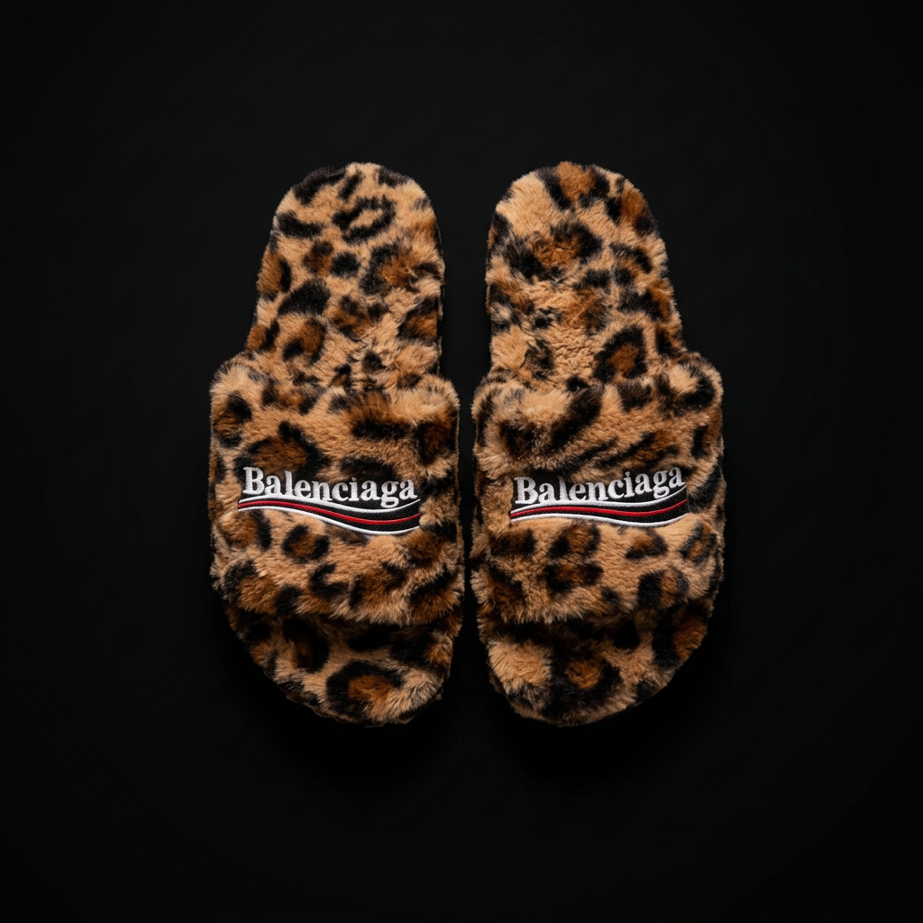 Balenciaga Leopard Print Faux Fur Slides
