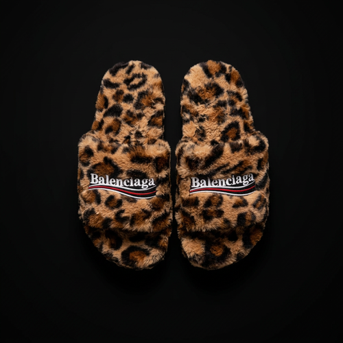 Balenciaga Leopard Print Faux Fur Slides