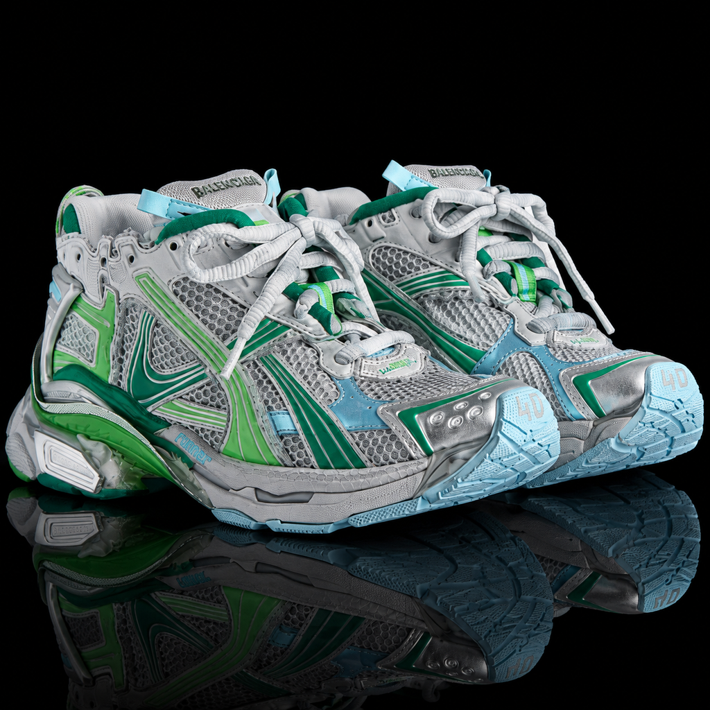 Men's Runner Sneaker in Grey/green/blue