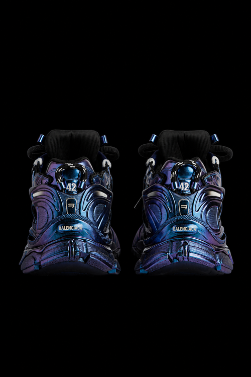 Balenciaga Men's Runner Iridescent Sneaker in Blue