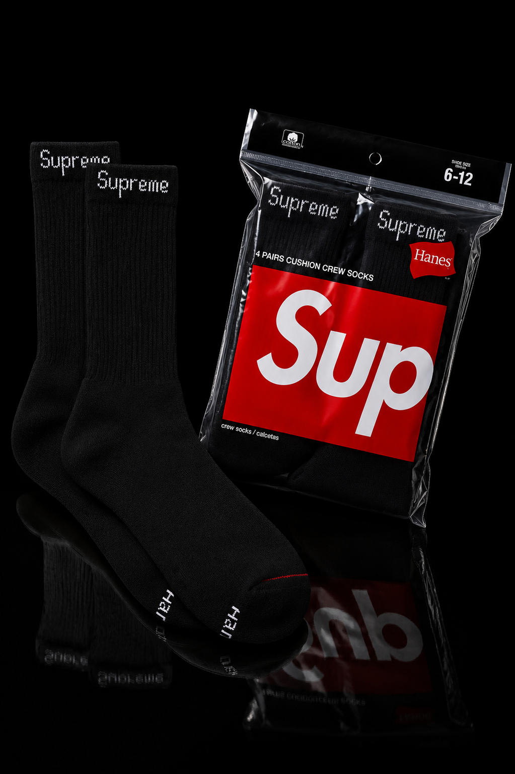 Supreme x Hanes Crew Socks (4 Pack) 'Black'