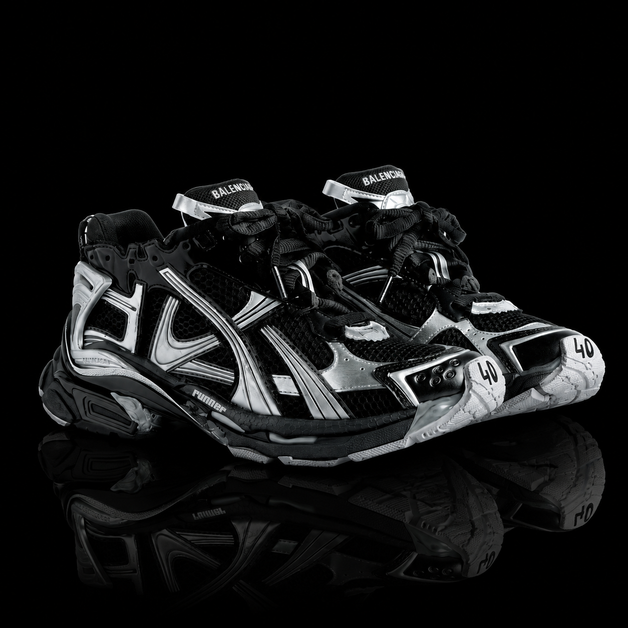Balenciaga Men's Runner Sneaker in Black/silver