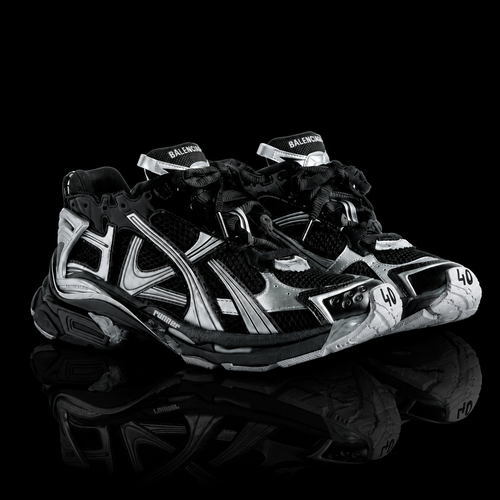 Balenciaga Men's Runner Sneaker in Black/silver