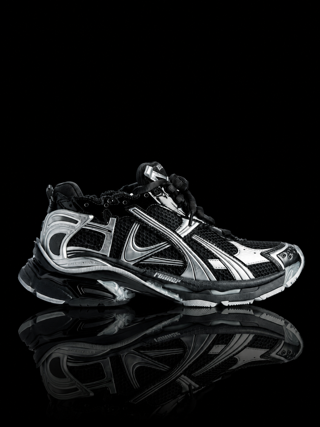 Balenciaga Men's Runner Sneaker in Black/silver